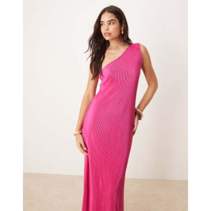 Vila plisse one-shoulder sleeveless maxi dress in raspberry pink