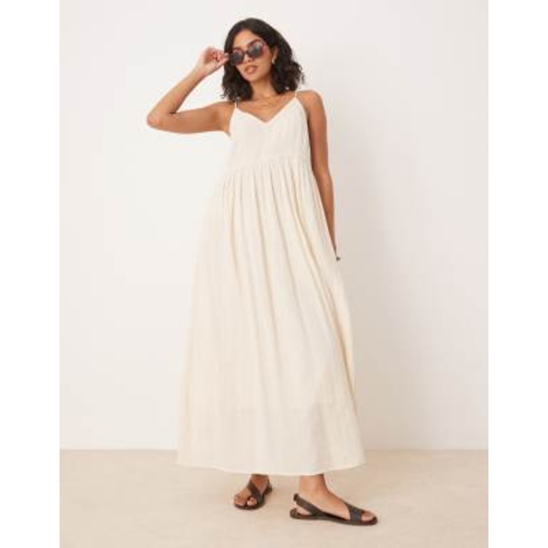 YAS Festival boho style crochet trim cami midi dress in cream