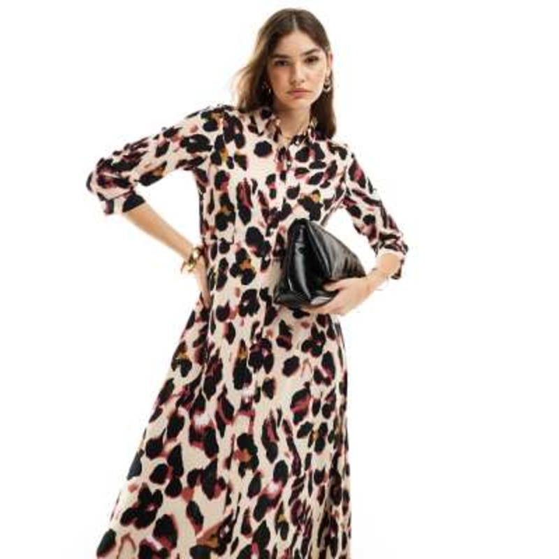 YAS maxi shirt dress in leopard print