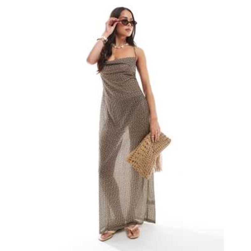 4th & Reckless strappy mesh tie back midaxi beach dress in mini geo print