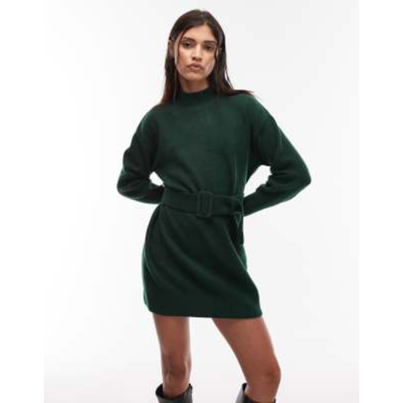 & Other Stories belted knitted dress in green