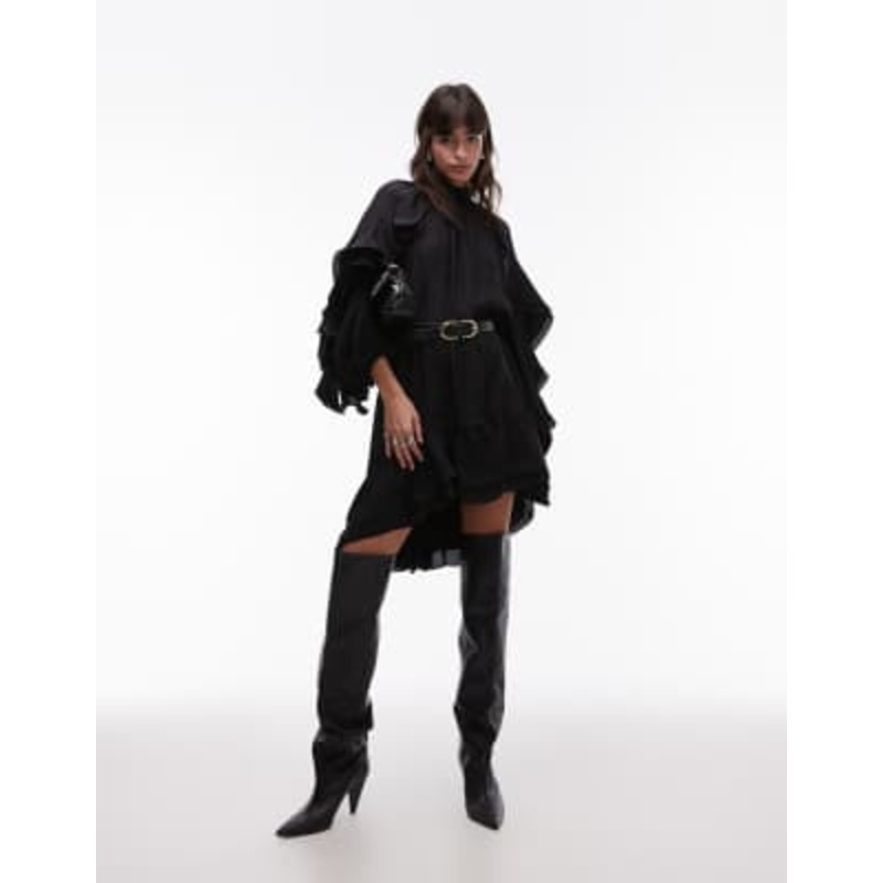 & Other Stories long sleeve floaty midi dress with ruffle detail in black