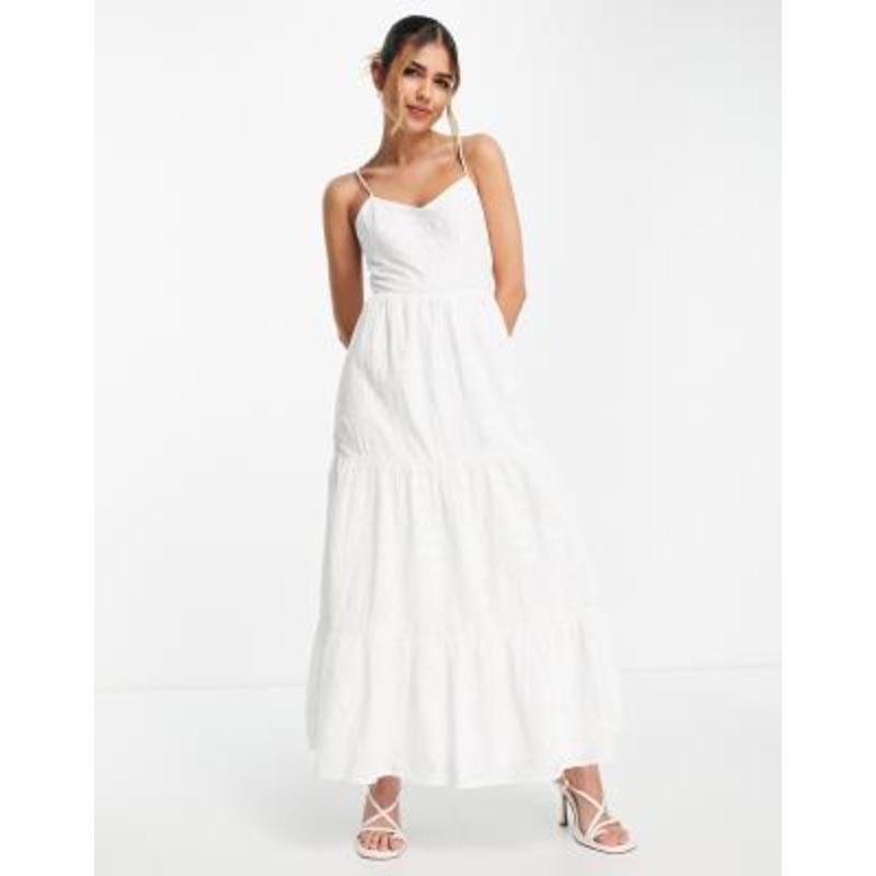 & Other Stories tiered embroidered maxi dress in white