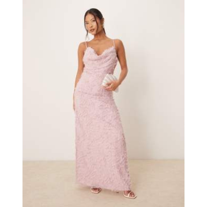 VILA Petite cowl neck textured cami maxi dress in rose pink