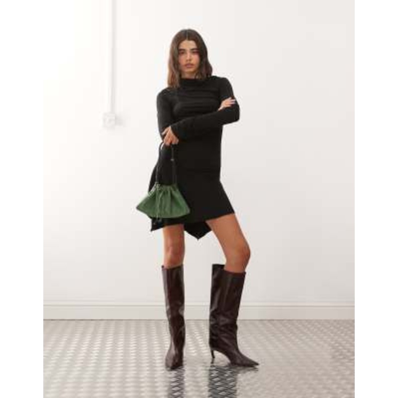 Weekday asymmetric shoulders long sleeve mini dress in black