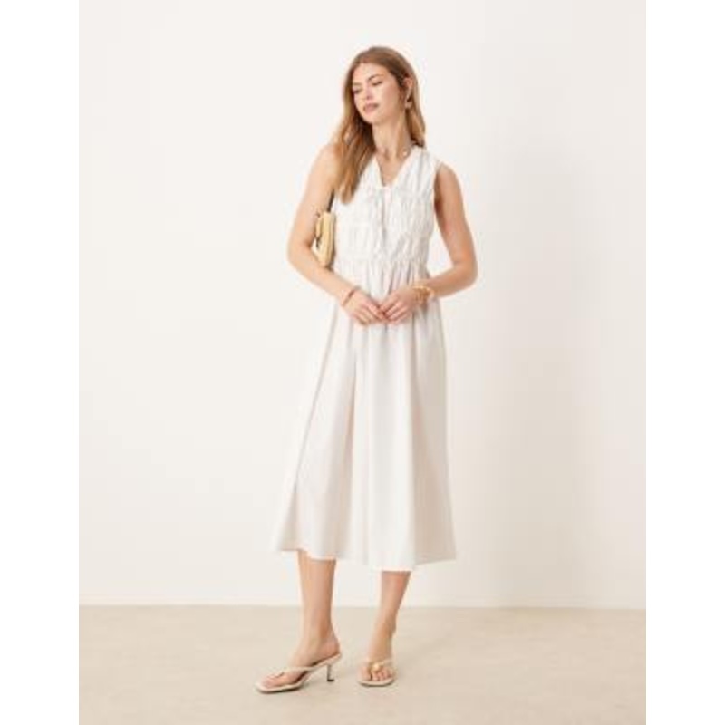 YAS sleeveless plunge poplin maxi dress in white