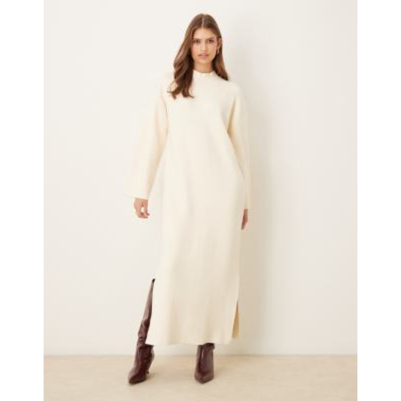 YAS stand neck knit maxi dress in cream