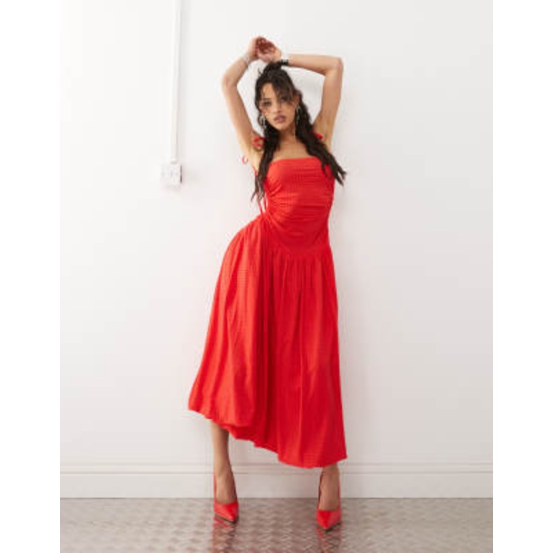 Amy Lynn Alexa puffball midi dress with allover hotfix in cherry red