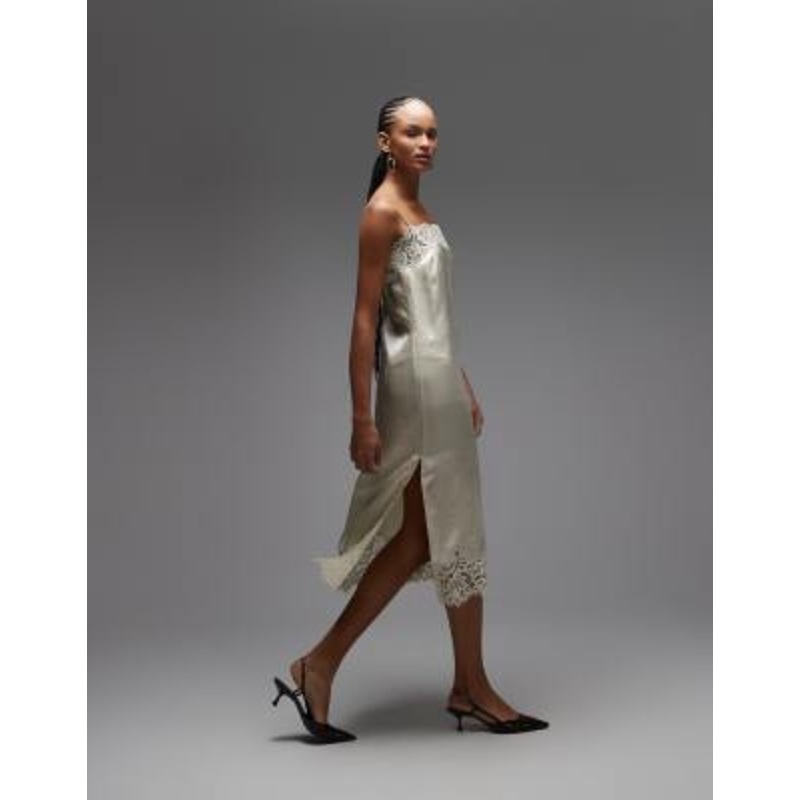 ARKET lace midi slip dress in light beige