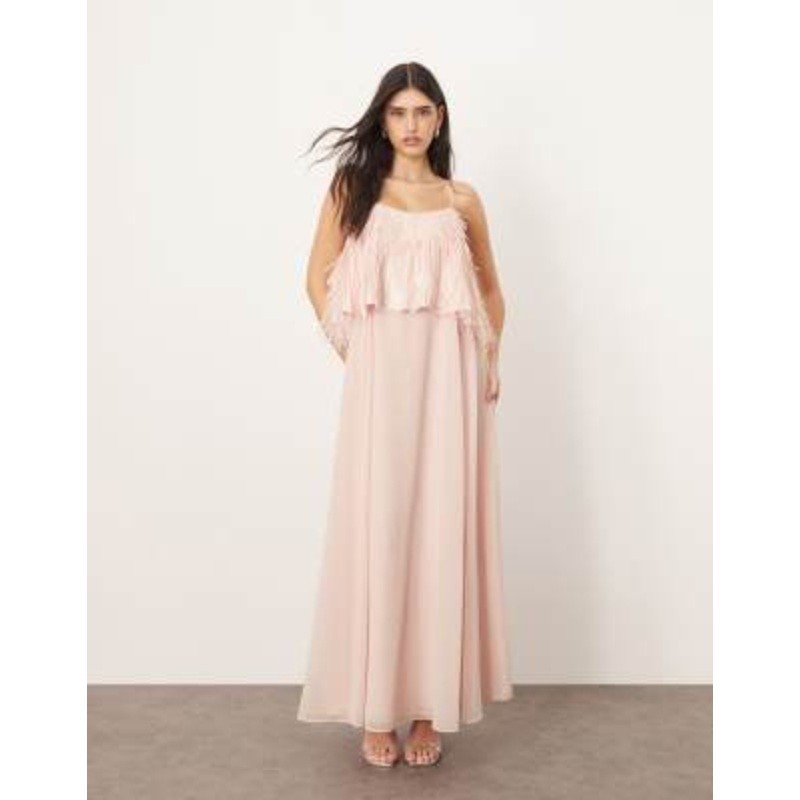 ARRANGE shard sequin layered trapeze cami maxi dress in light pink