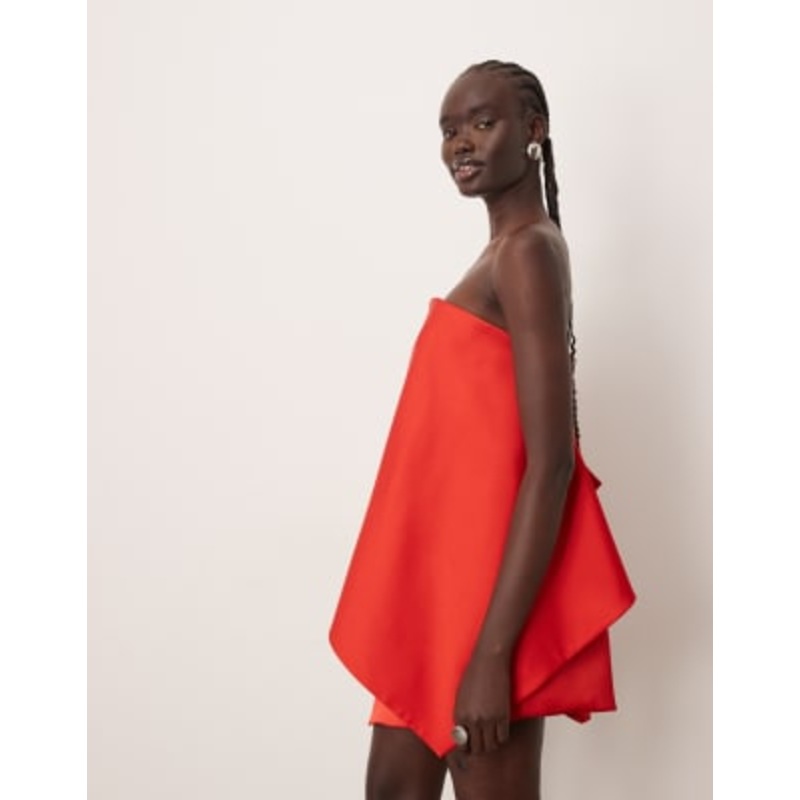 ARRANGE square cut bandeau mini dress in red