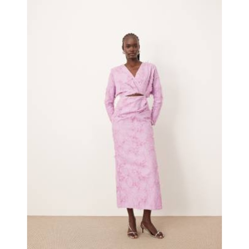 ARRANGE textured long sleeve cut out maxi dress in light pink