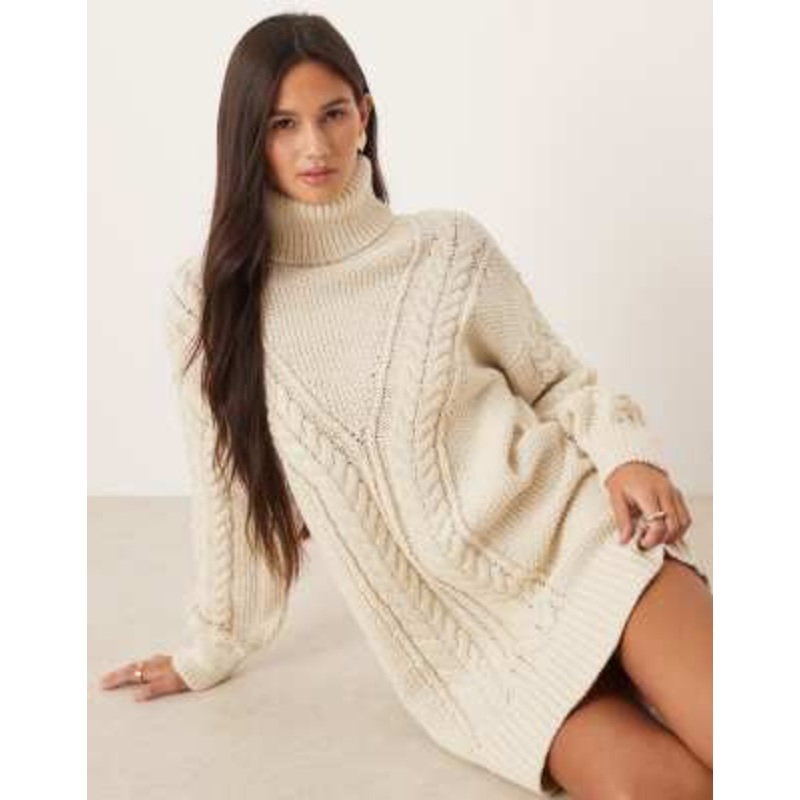 AWARE chunky cable knit oversized sweater dress in cream