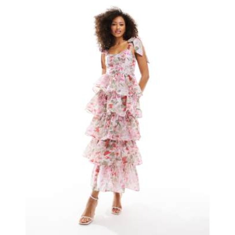 & Other Stories corset front tiered maxi dress in floral print