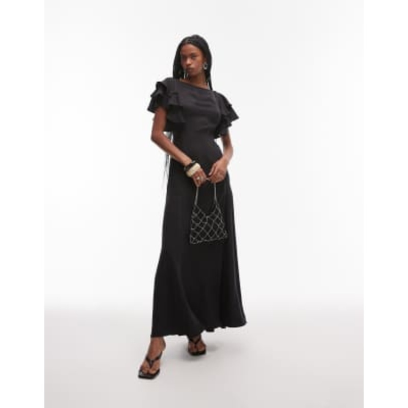 & Other Stories maxi dress with ruffle sleeves and open back in black