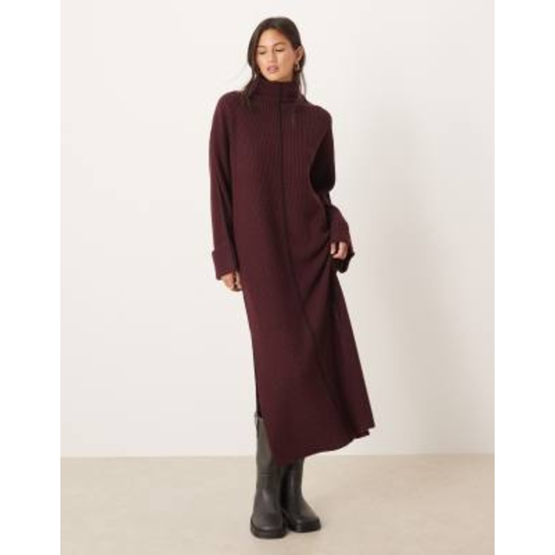 VILA high neck knit maxi dress in burgundy