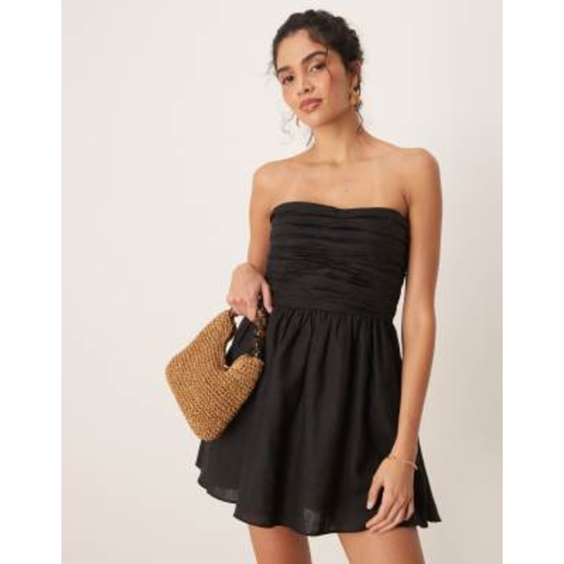 VRG GRL saint malo tube linen mini dress in black