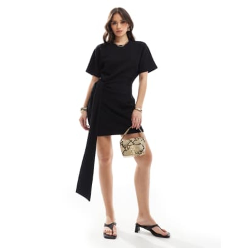 4th & Reckless drape detail mini dress in black