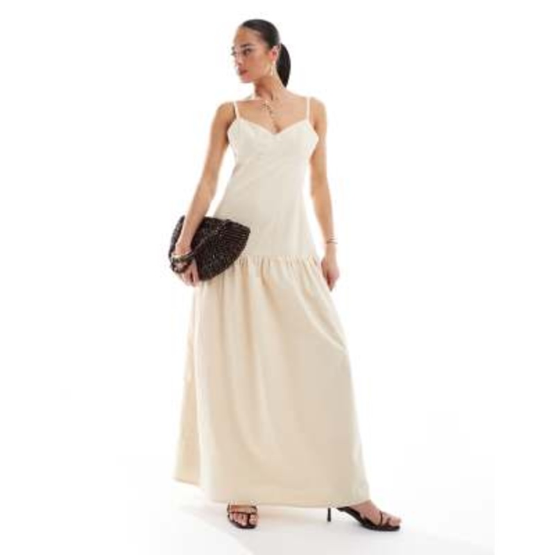 4th & Reckless linen blend dropped waist cami maxi dress in buttercream