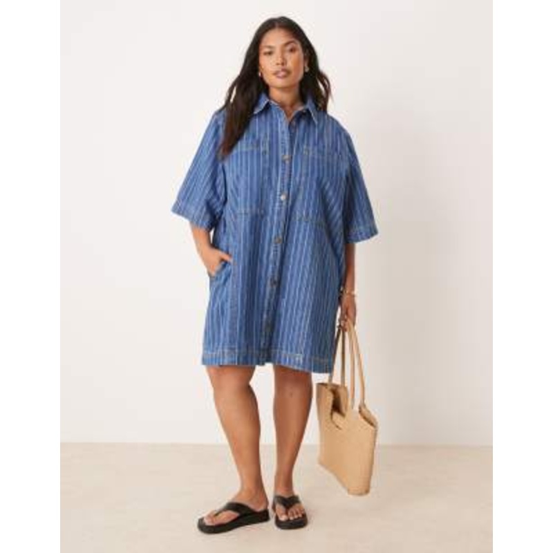 ARRANGE Curve mini denim stripe shirt dress