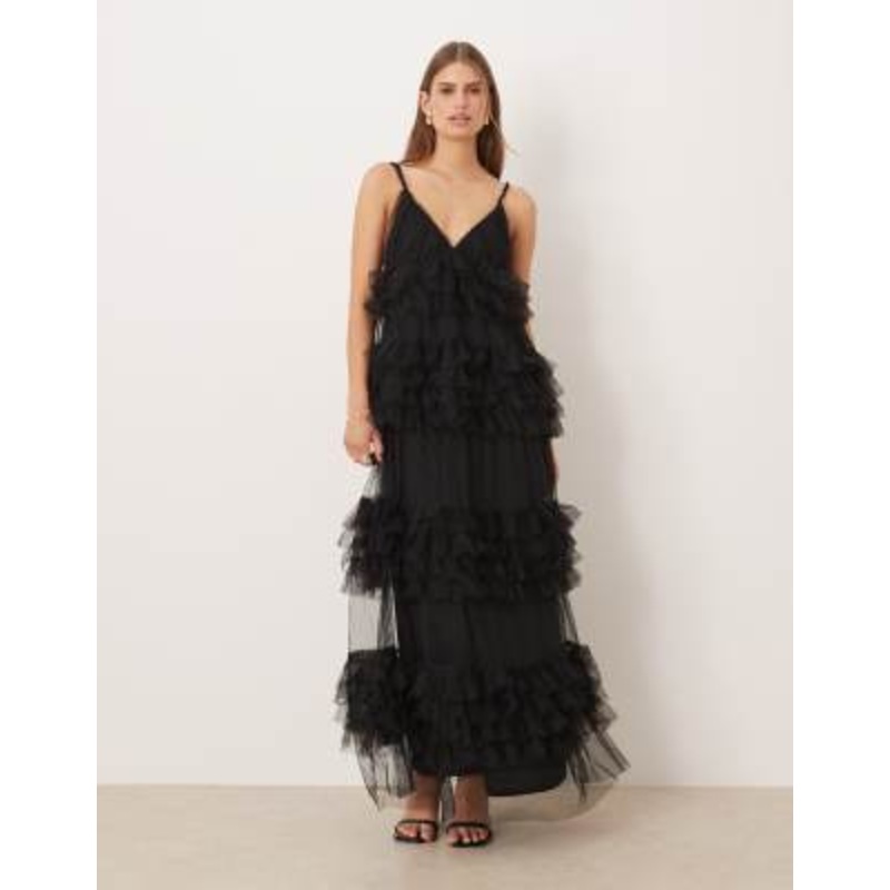 YAS premium tulle maxi dress in black