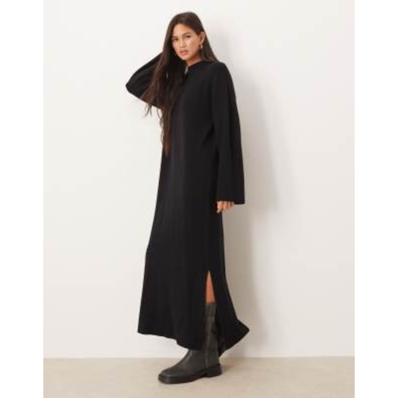 YAS stand neck knit maxi dress in black