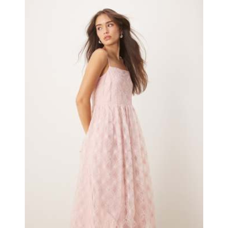 YAS textured cami midi dress in pale pink