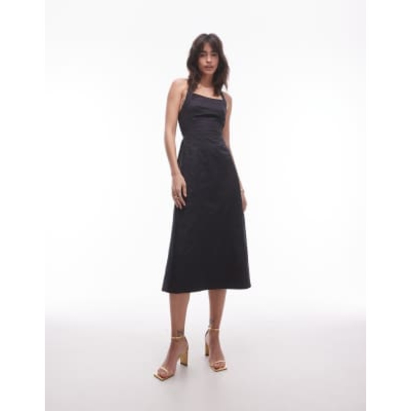 & Other Stories midaxi halter neck dress in black