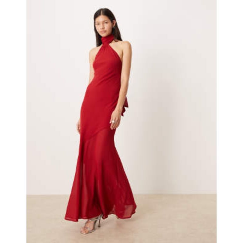 Amy Lynn scarf neck chiffon maxi dress in red