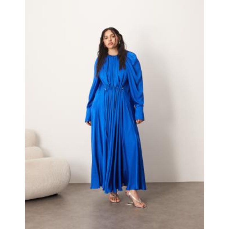 ARRANGE Curve satin drape maxi dress in cobalt blue