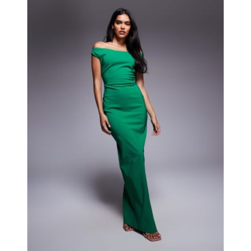 Vesper bengaline off the shoulder maxi dress in emerald green