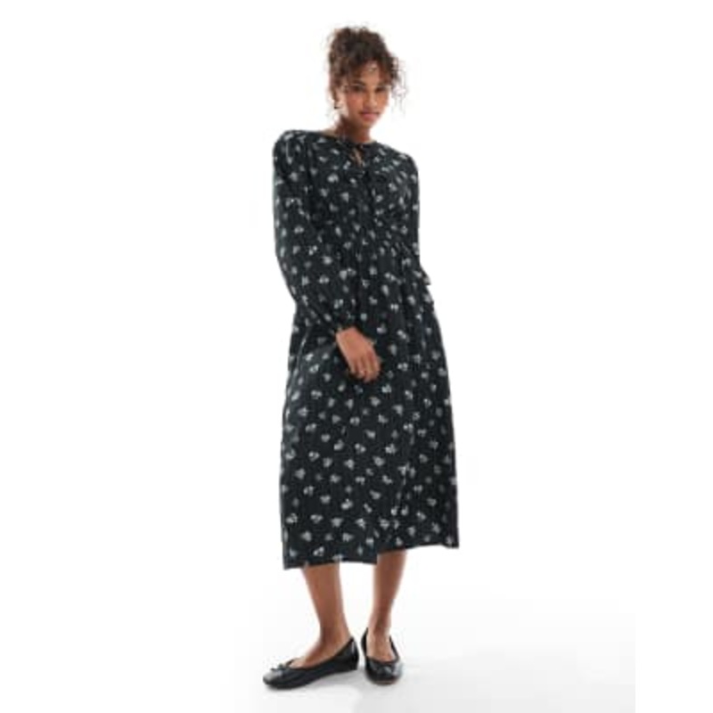Wednesday’s Girl tie-front detailing floral plisse midi dress in black