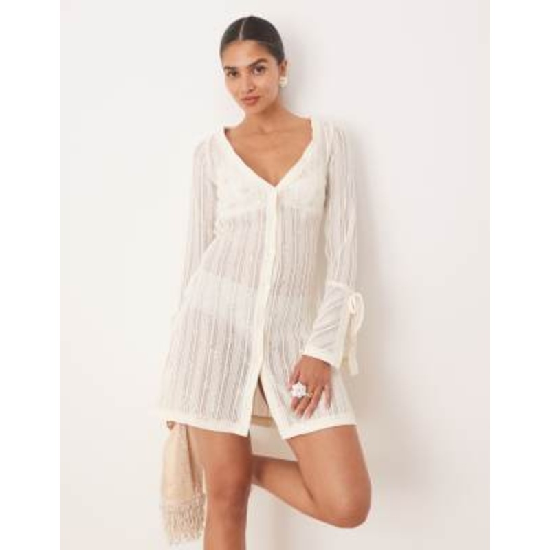 Amy Lynn embellished knit button through mini dress in cream