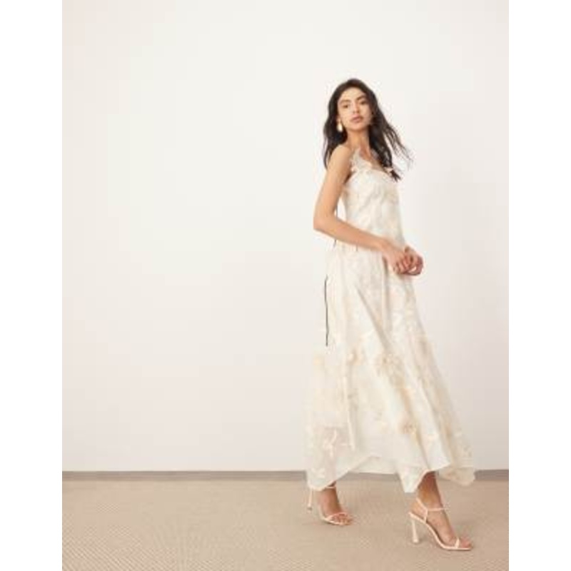 ARRANGE mirrored applique floral embroidered cami maxi dress in cream