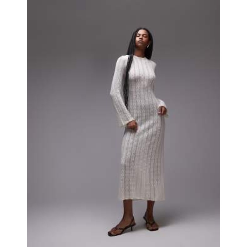 & Other Stories crochet knit maxi dress with open tie-back in white