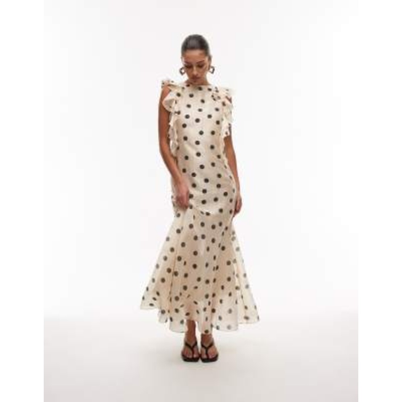 & Other Stories maxi dress with ruffle edging and low back in dot print