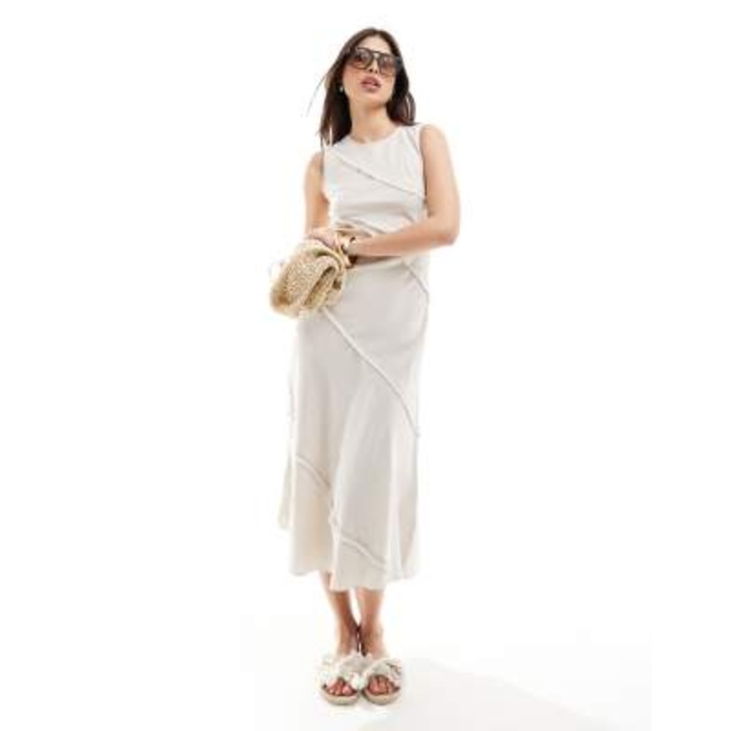 & Other Stories sleeveless midi dress with raw edge seams in beige