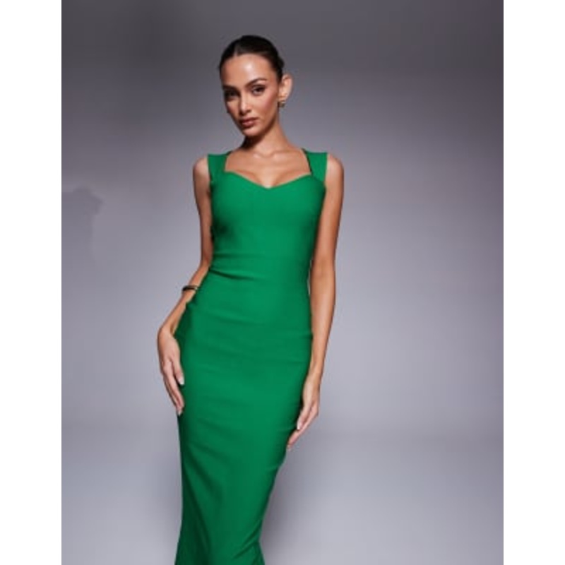 Vesper bengaline sweetheart neck open back midaxi dress in emerald