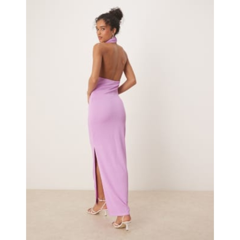 Vila textured cowl neck low back maxi dress in violet
