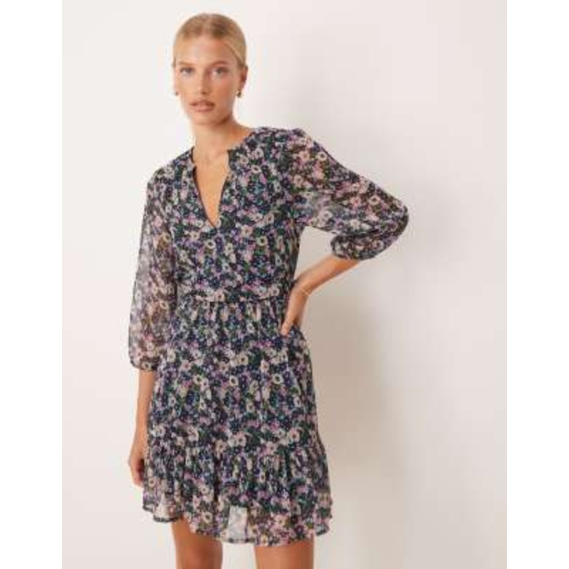 VILA wrap front mini dress in dark based floral