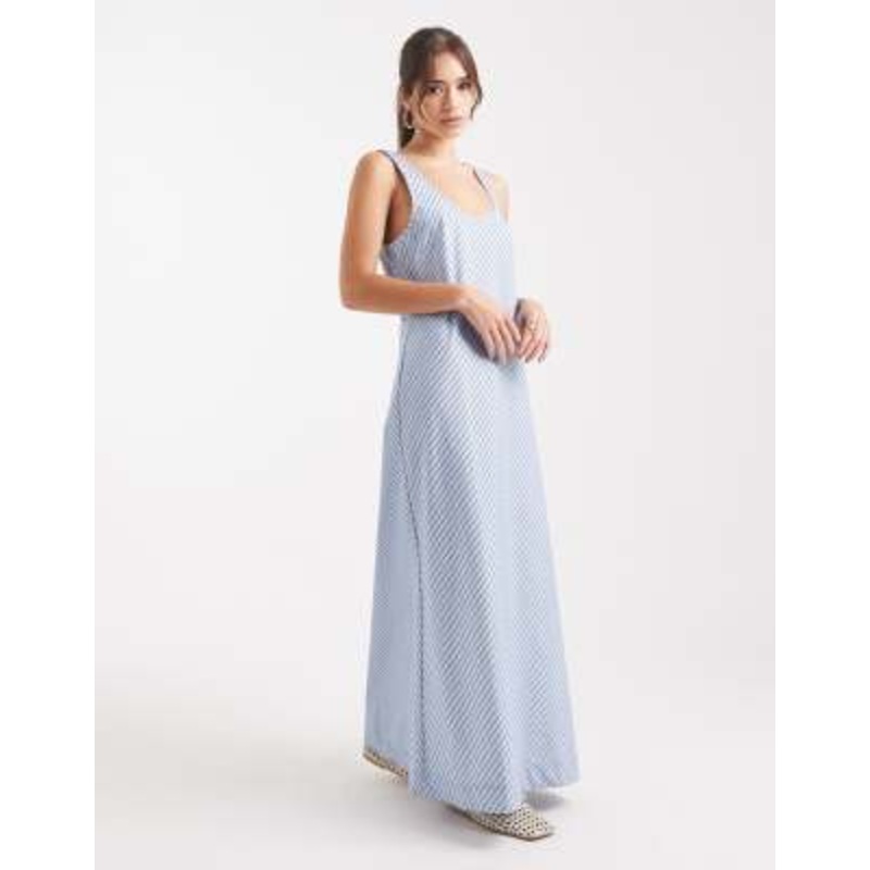 VRG GRL Kajal striped smock maxi dress in blue stripe