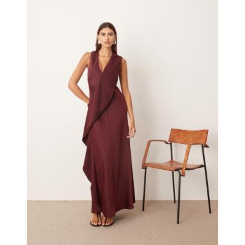 ARRANGE contrast panel sleeveless maxi dress in merlot