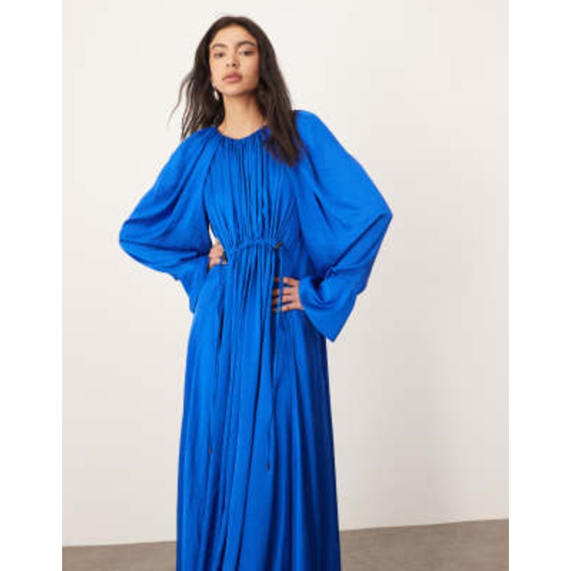 ARRANGE satin drape maxi dress in cobalt blue