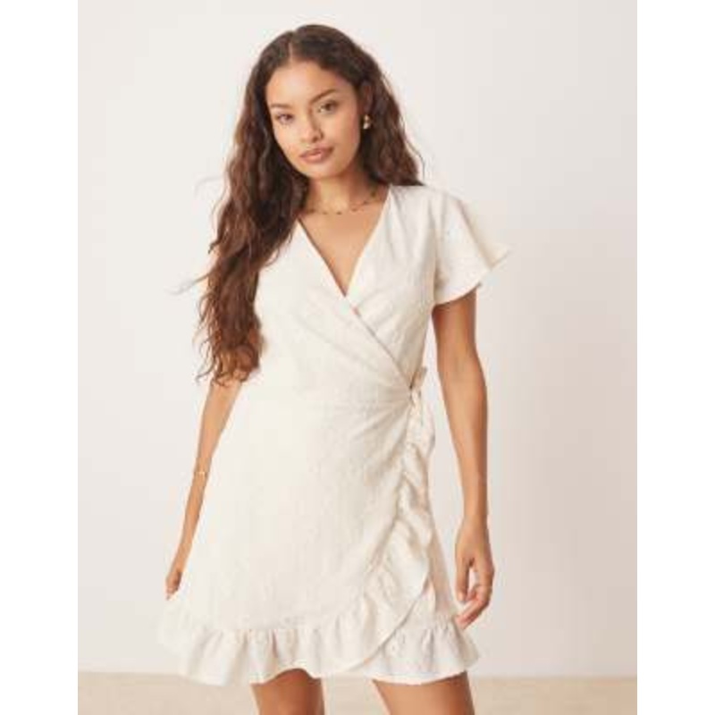 Vila Petite jersey eyelet wrap mini dress in cream
