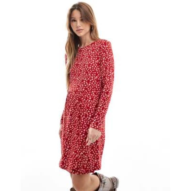 Wednesday’s Girl smudge polka dot mini dress in deep red