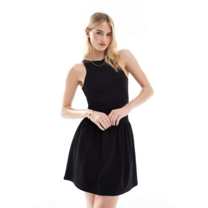 4th & Reckless Tall sleeveless racer neck drop waist mini dress in black