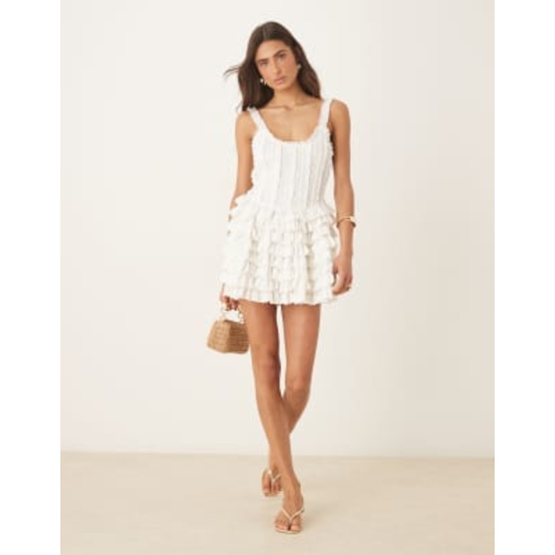 Amy Jane London Genevieve broderie ruffle mini dress in white