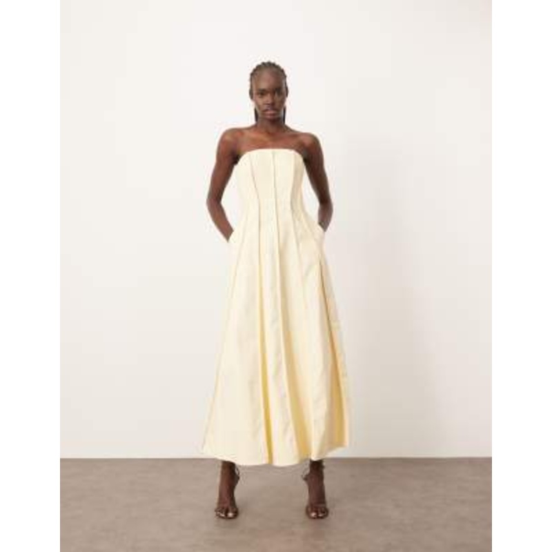 ARRANGE heavy cotton seam detail bandeau maxi dress in buttermilk