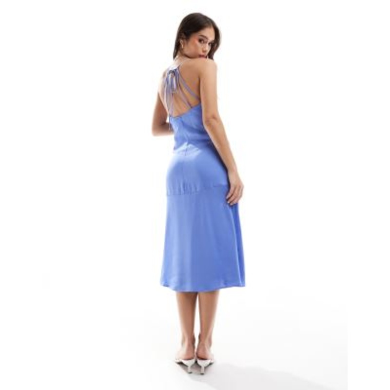 & Other Stories halterneck midi dress with strappy back detail in blue