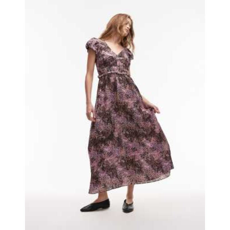 & Other Stories maxi dress with tier hem and ruffle sleeves in abstract print